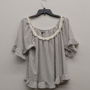 Eden Society Blk/Wht Stripe Short Sleeve Blouse